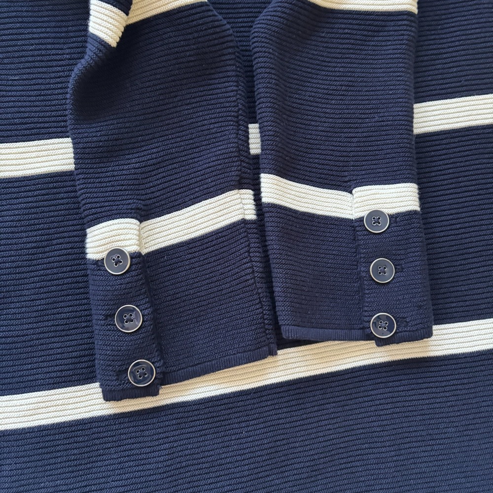Talbots XS Navy White Striped Open Front Longline Cardigan Button Cuff Ribbed - Picture 4 of 9